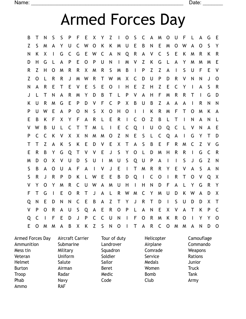 Armed Forces Day Word Search WordMint
