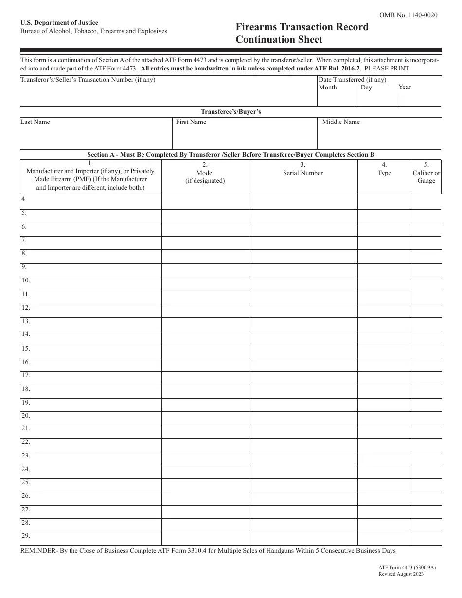 ATF Form 4473 Download Fillable PDF Or Fill Online Firearms 