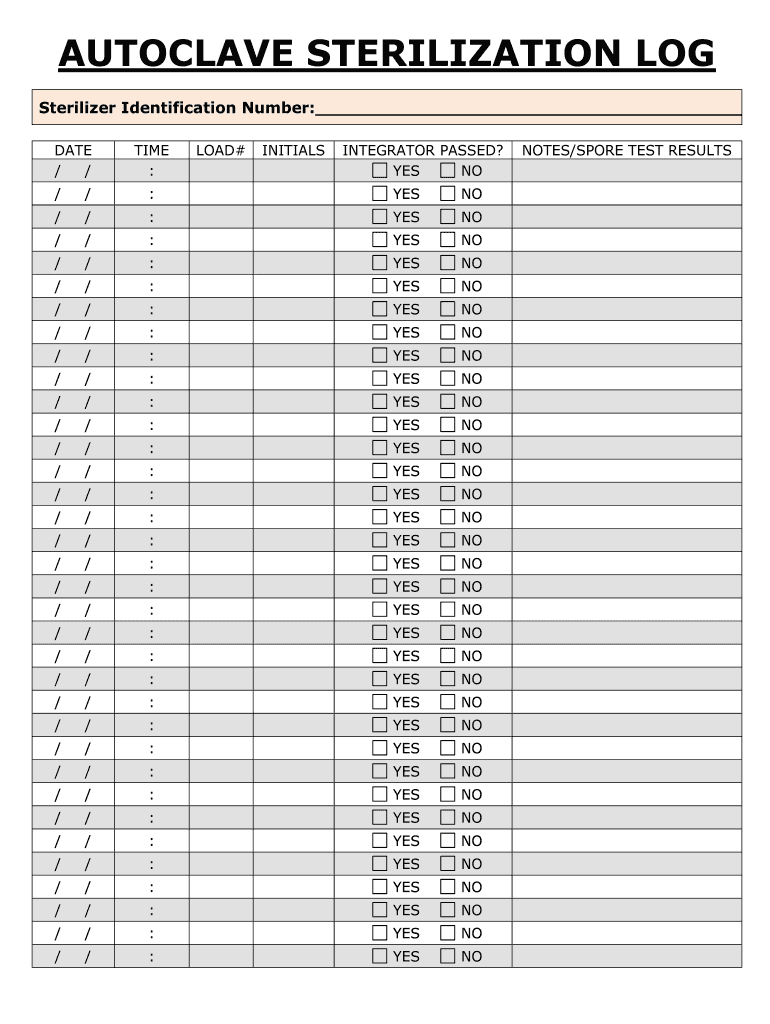 Printable Autoclave Log Sheet Templates