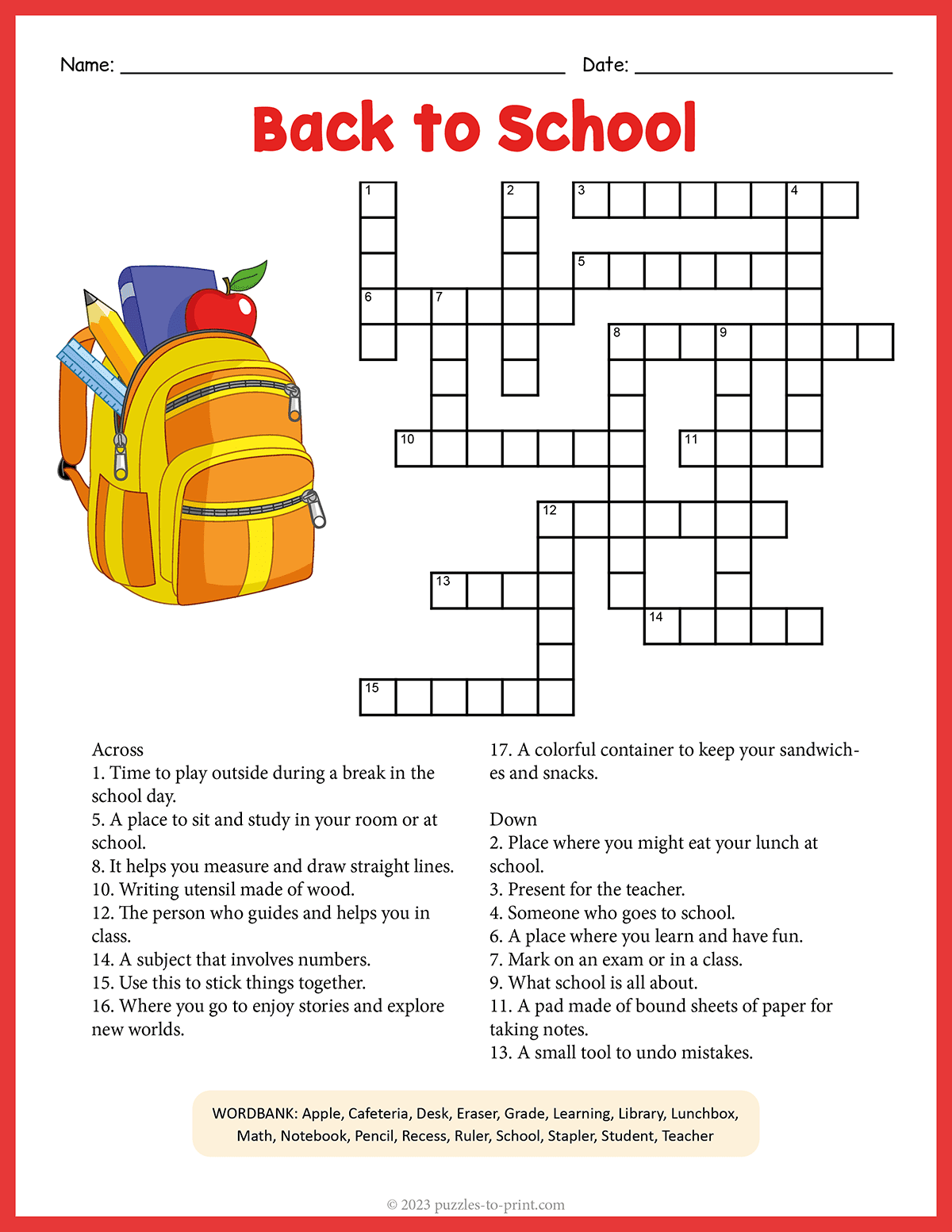 Fun English Crossword Puzzles Printable