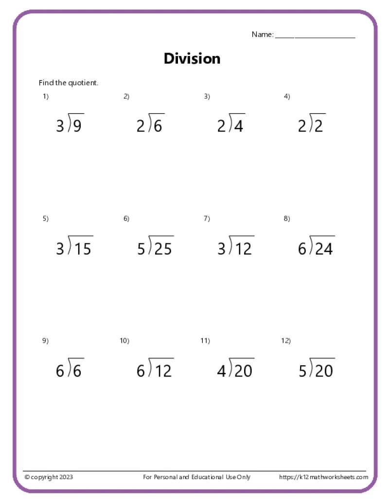 Basic Division Worksheets