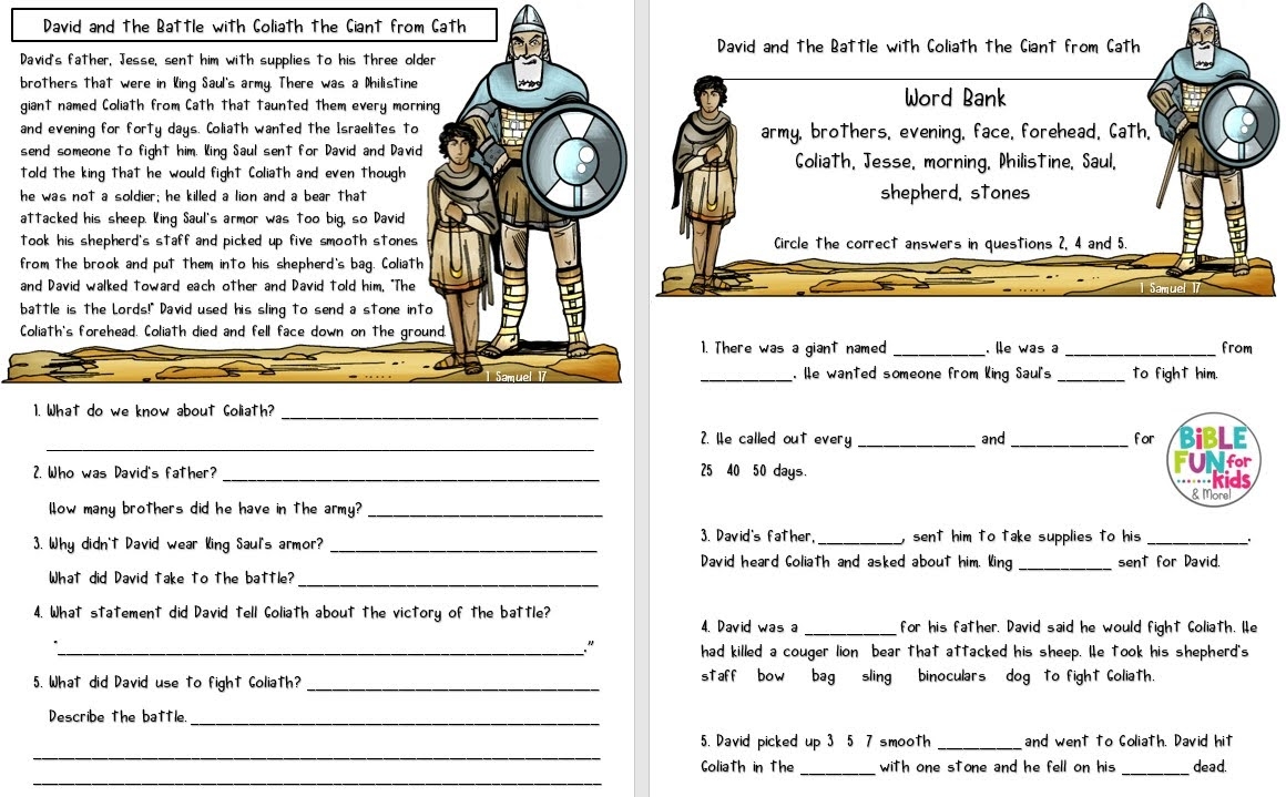 Bible Fun For Kids David Faces Goliath