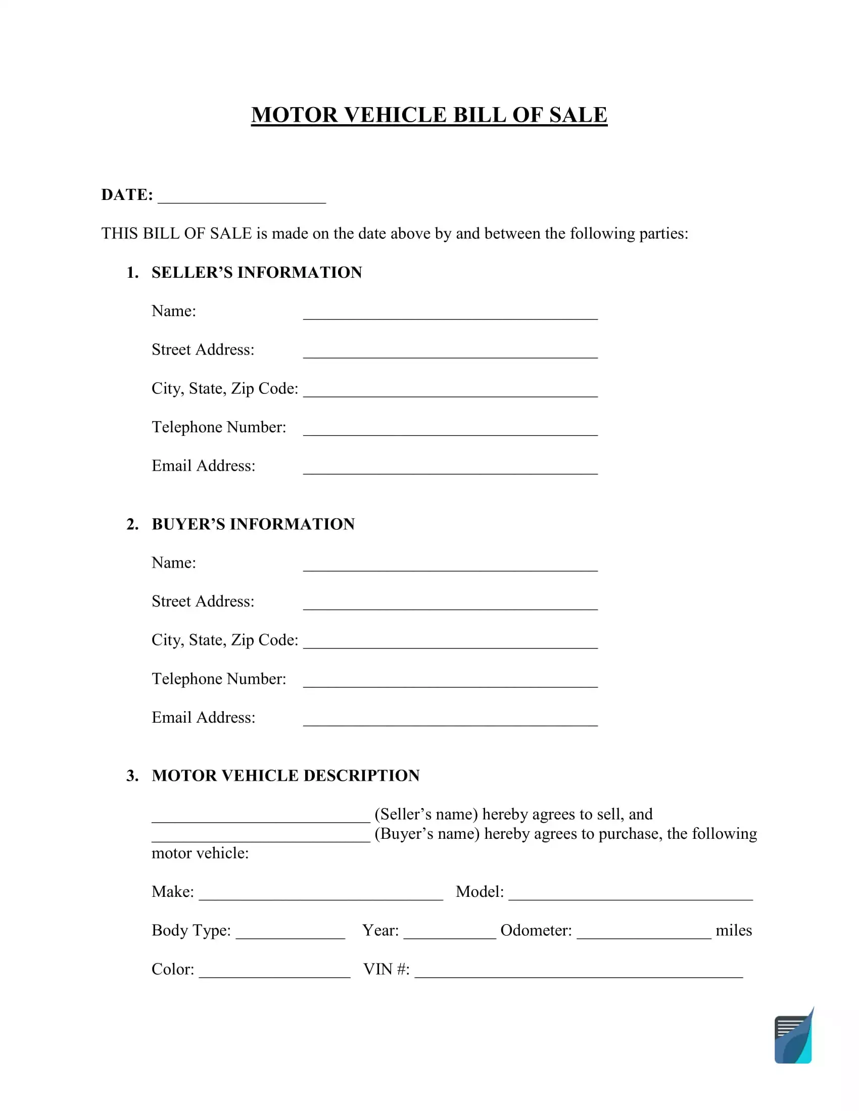 Bill Of Sale Form Free Printable Templates
