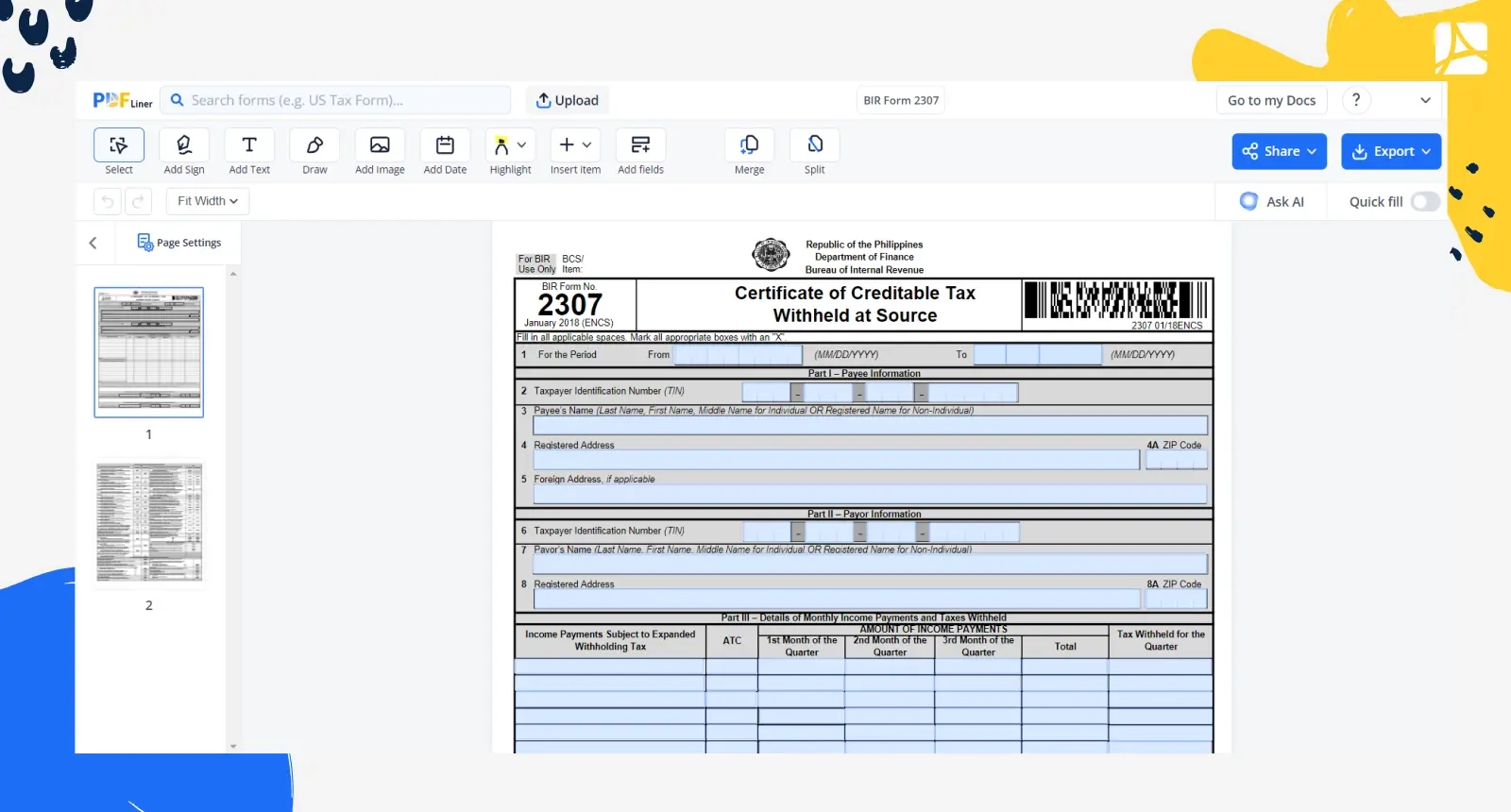 Bir Form 2307 Printable Free