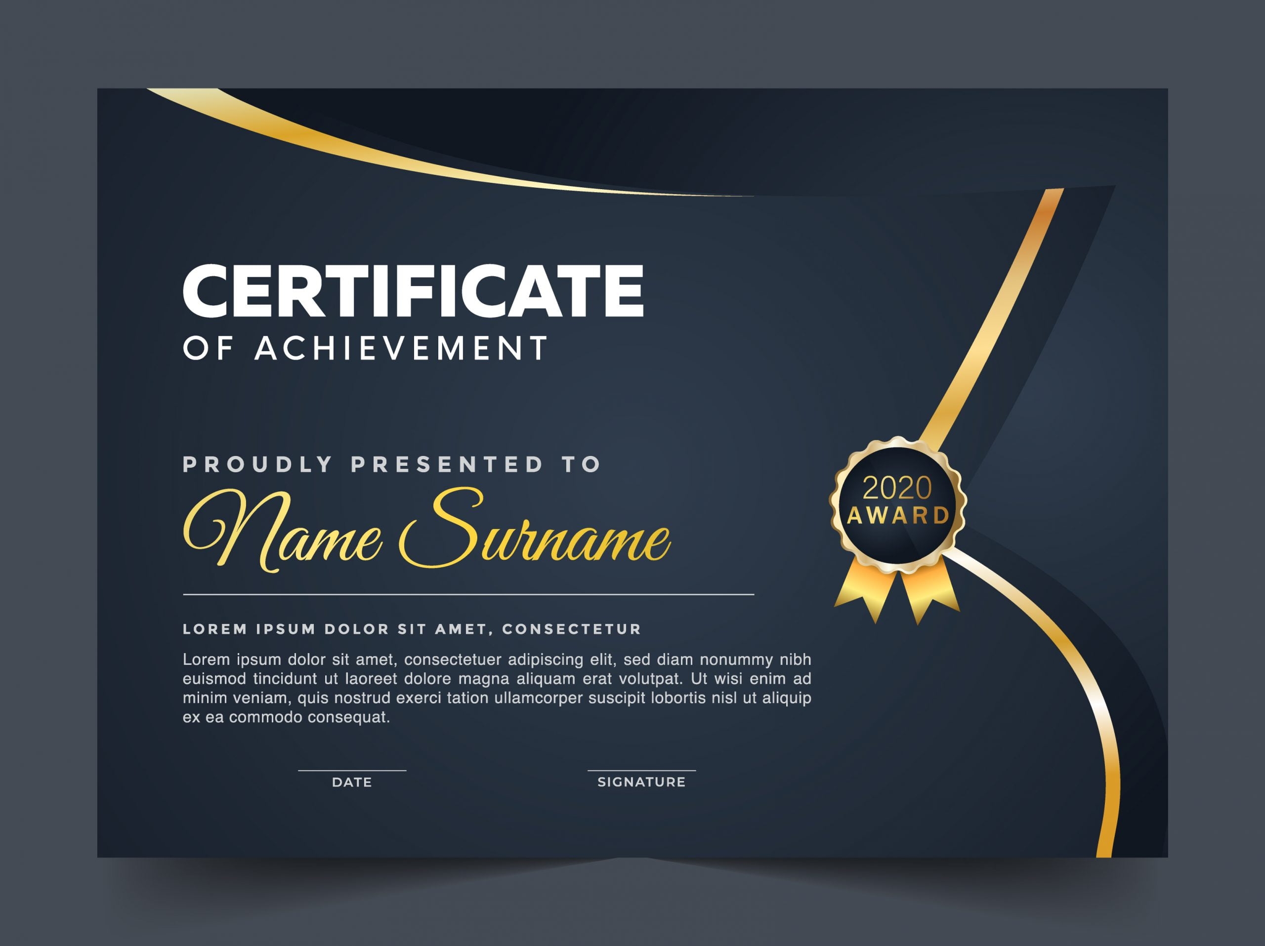  Blue With Golden Line And Ribbon Certificate Of Appreciation 