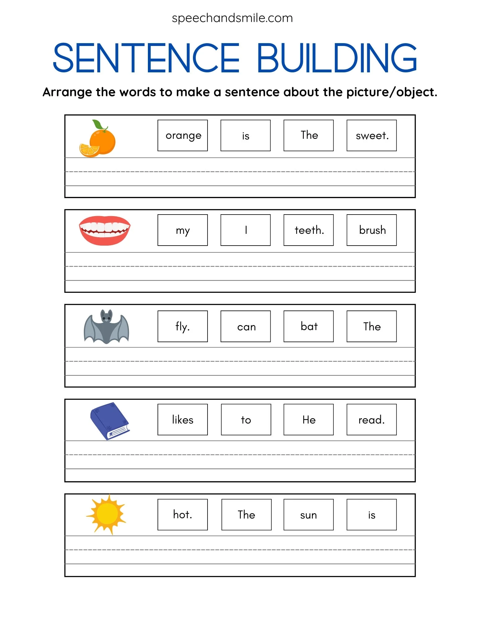 Build A Sentence Worksheet With Miniature Objects Sentence 