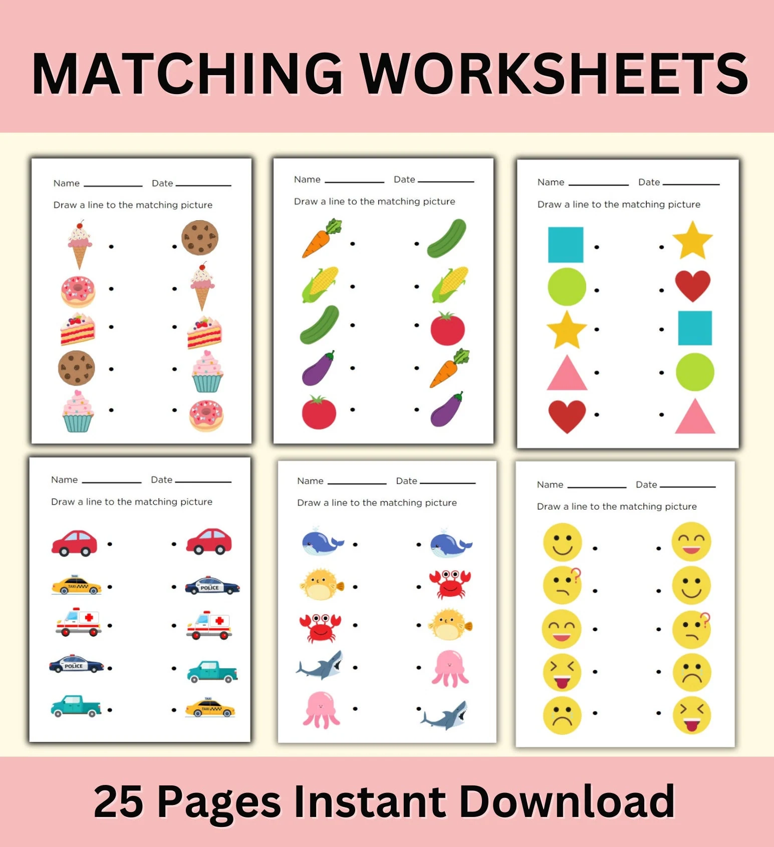 Buy Matching Worksheets Match The Picture Kindergarten Preschool 