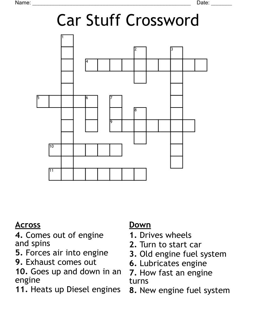 Car Stuff Crossword WordMint