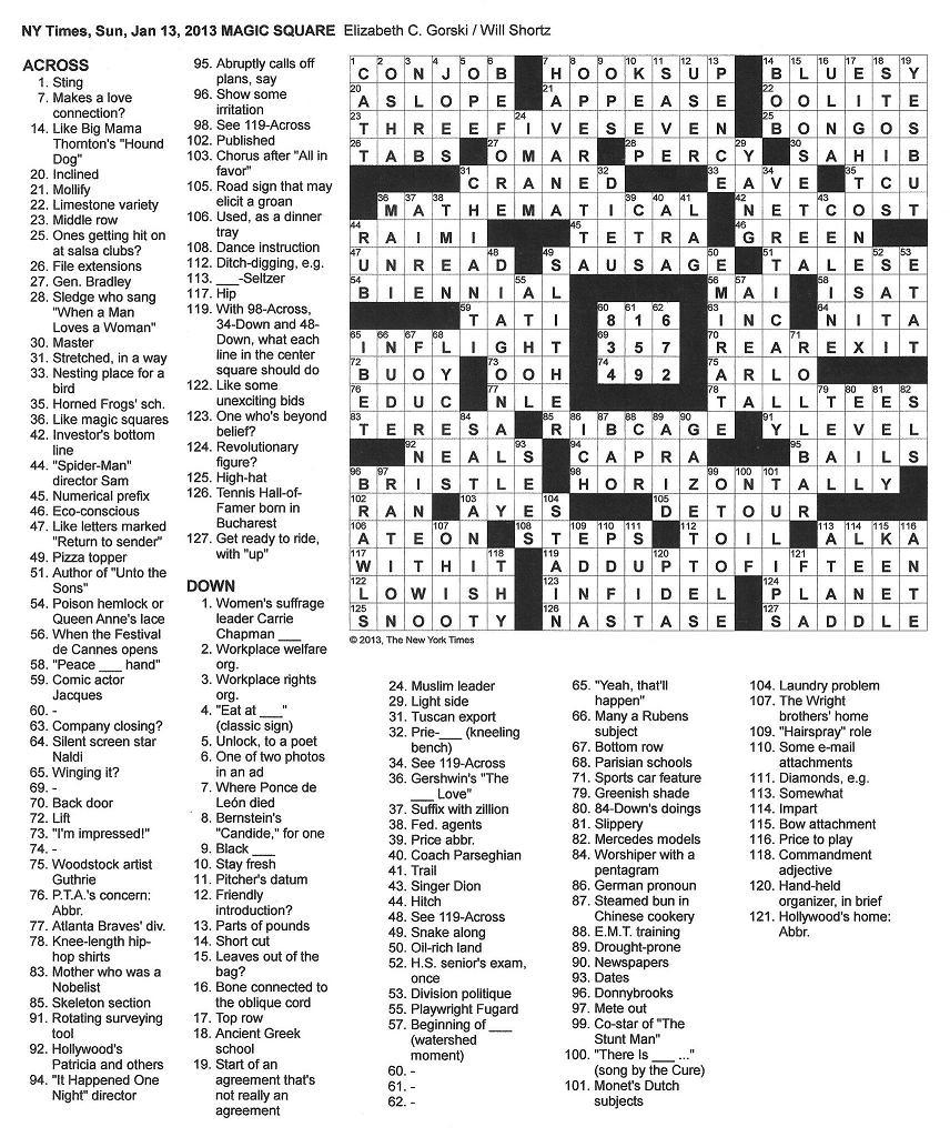 Nyt Sunday Crossword Puzzles Printable
