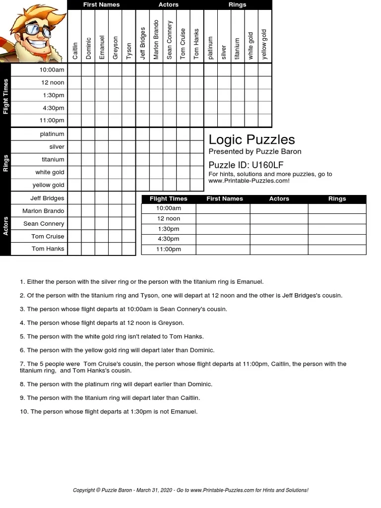 Logic Puzzles Print Out