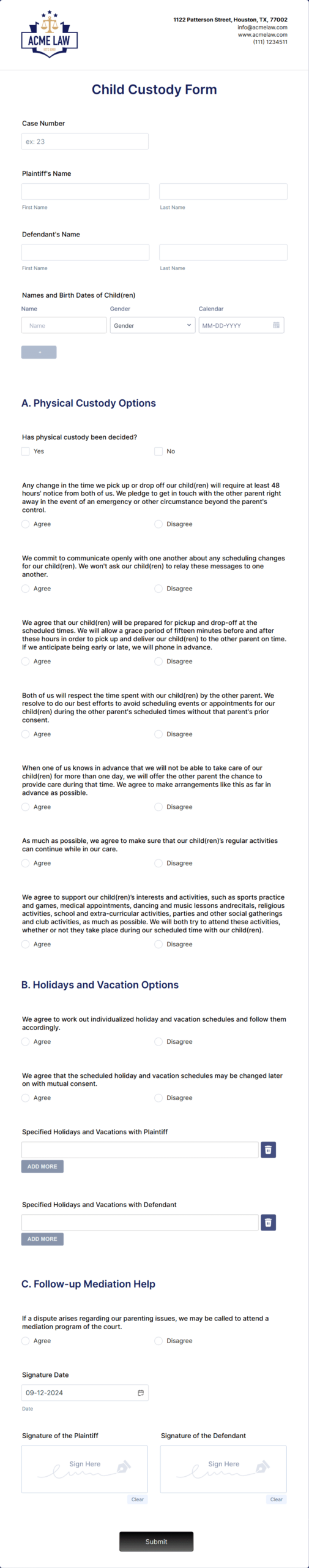 Child Custody Form Template Jotform