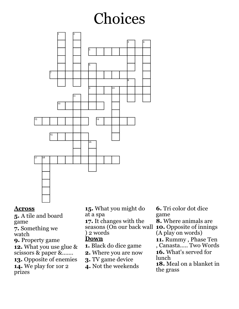 Choices Crossword WordMint