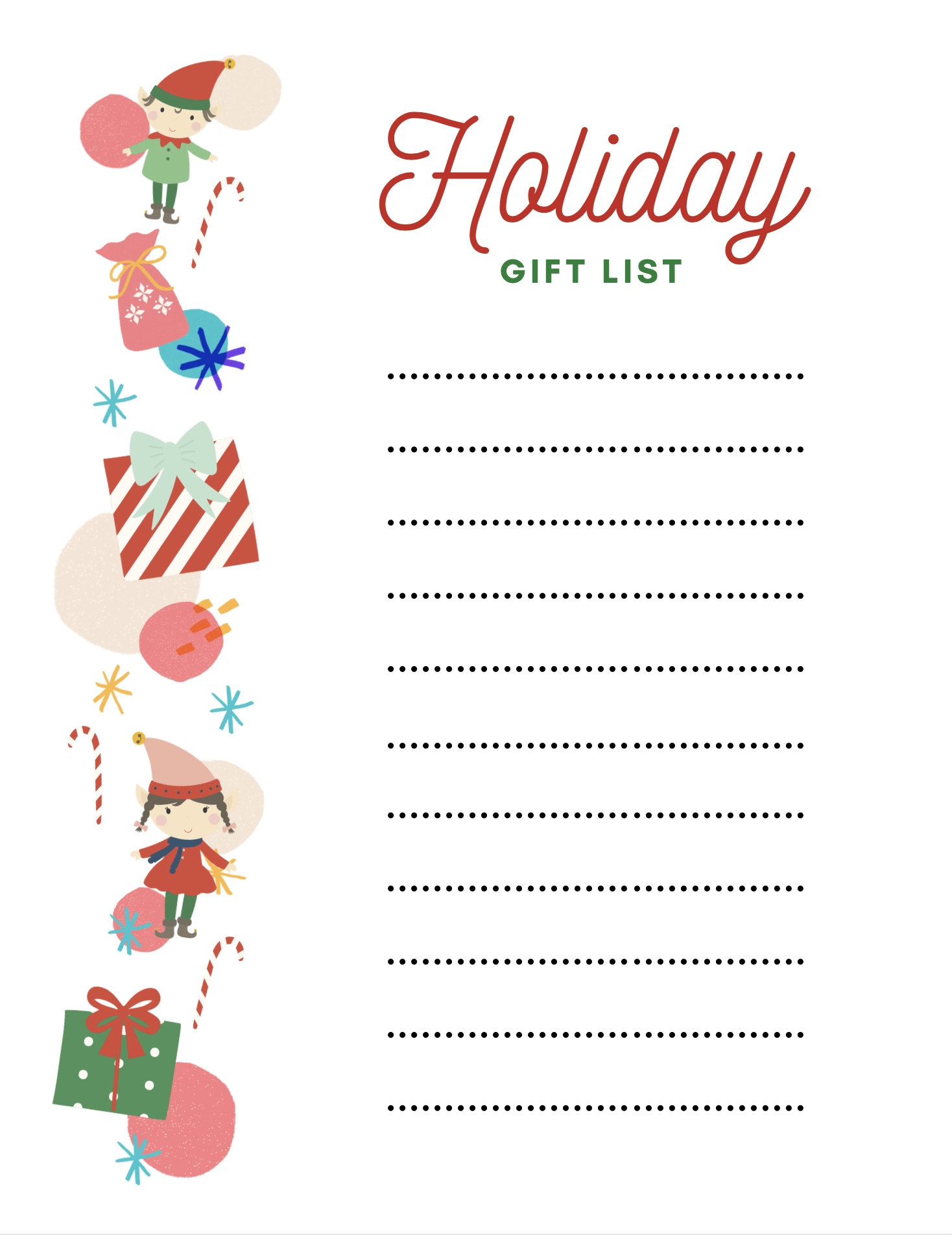 Christmas List Printable Template