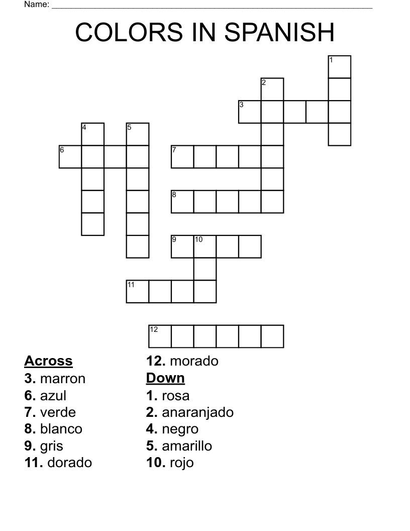 Printable Spanish Crossword Puzzle Answers