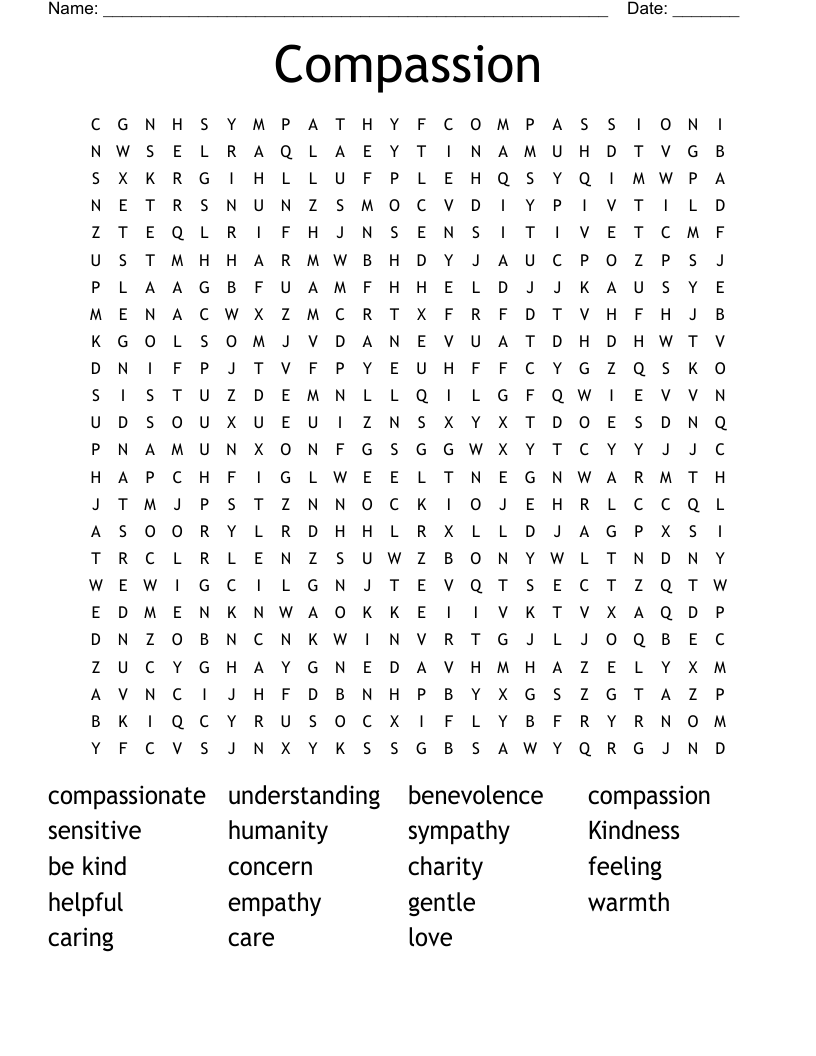 Compassion Word Search WordMint