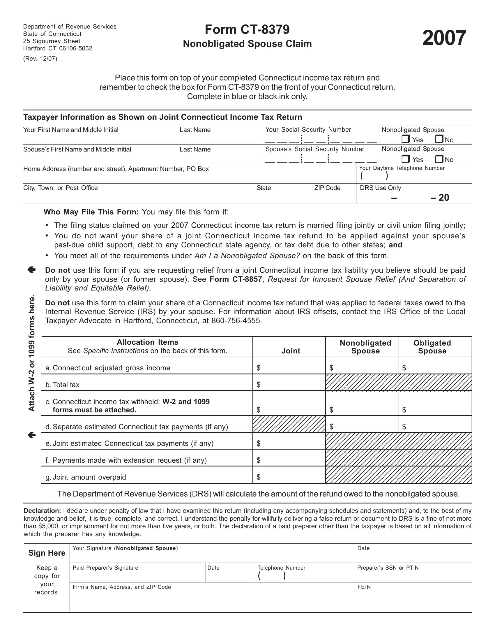 Connecticut Form 8379 Fill Out Printable PDF Forms