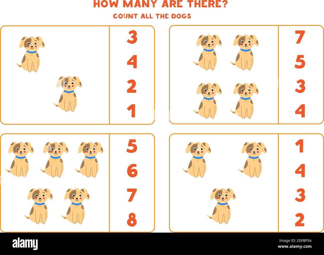 Counting Game For Kids Count All Cute Dogs Worksheet For 