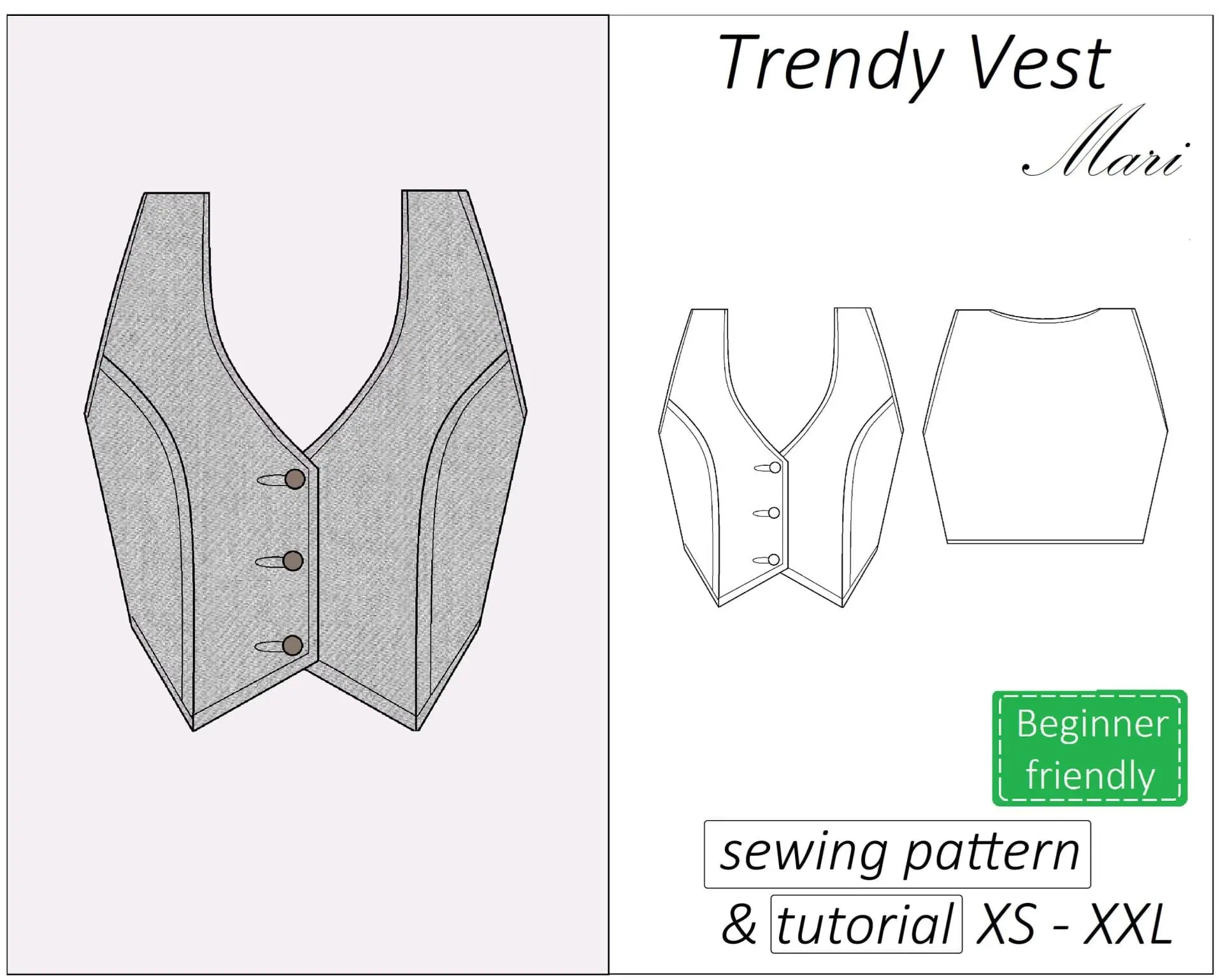 Cropped Vest Sewing Pattern PDF Mari Detailed Tutorial Crealandia
