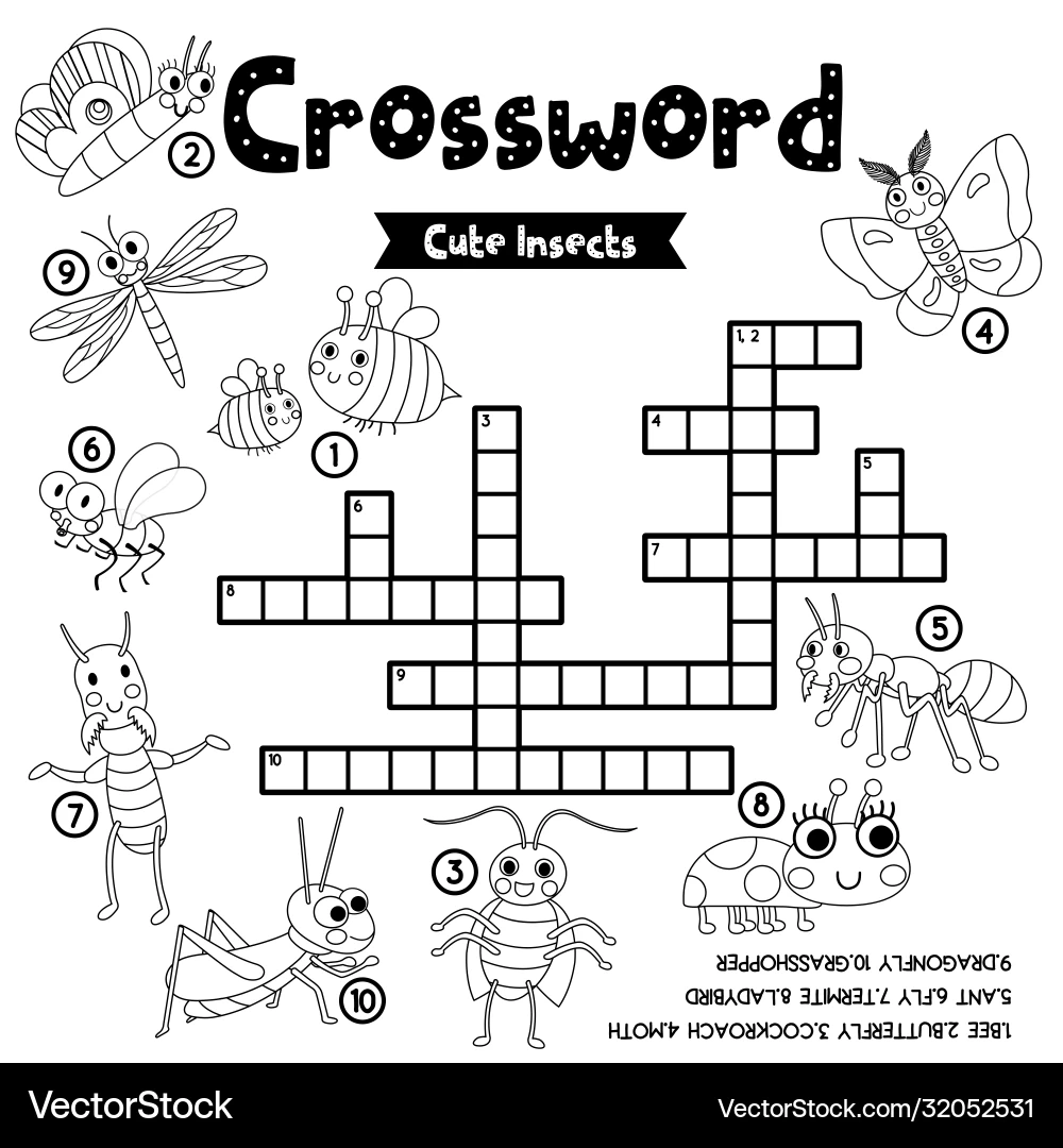 Crossword Puzzle Bug Insect Animals Coloring Royalty Free Vector 