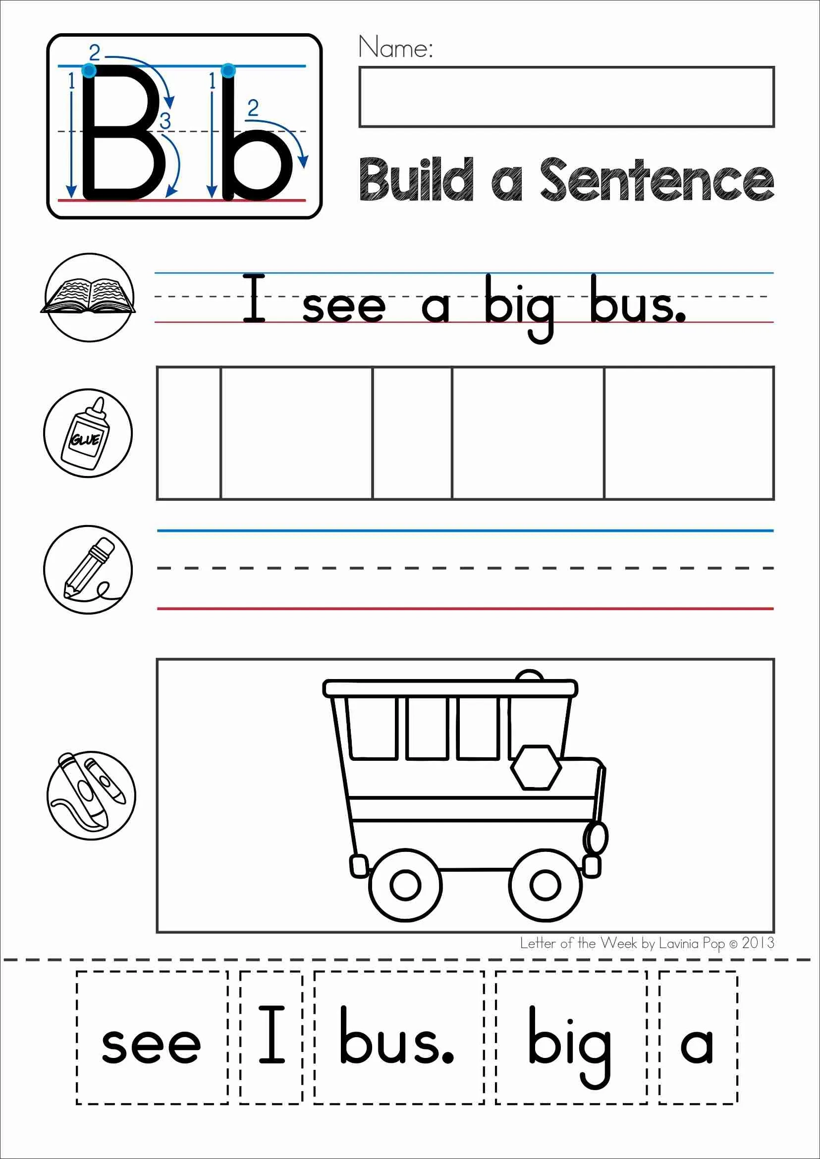 CVC Build A Sentence Worksheets Cut And Paste Activity