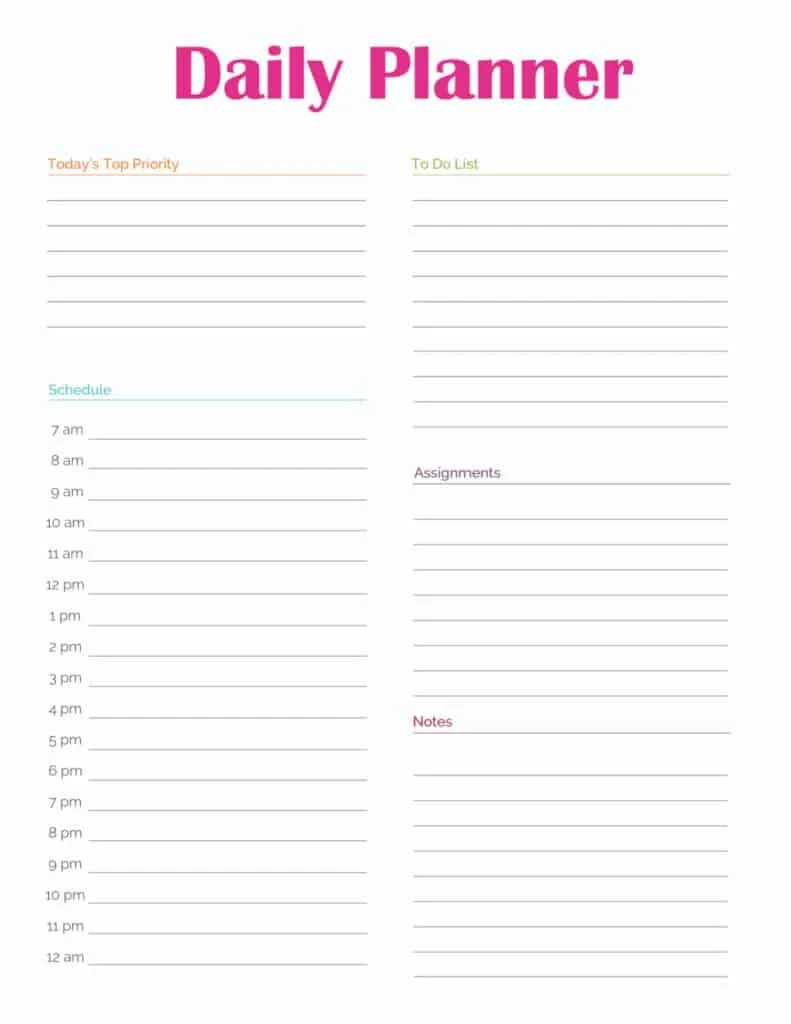 Daily Organizer Template Printable