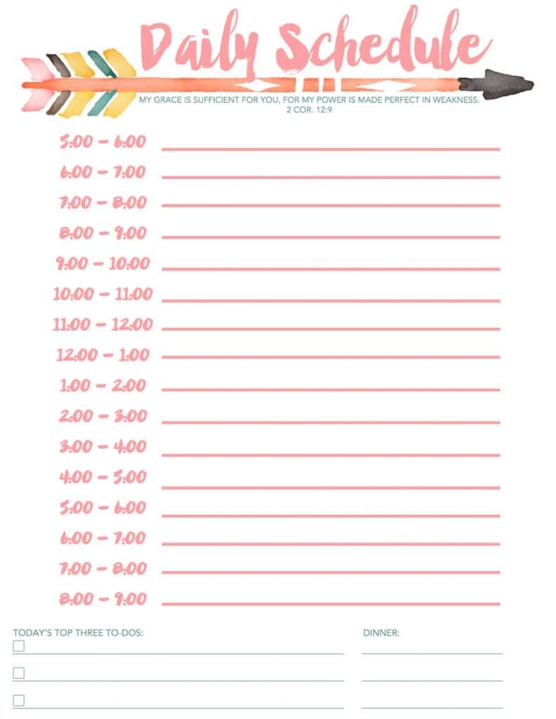 Daily Schedule Template Printable Free