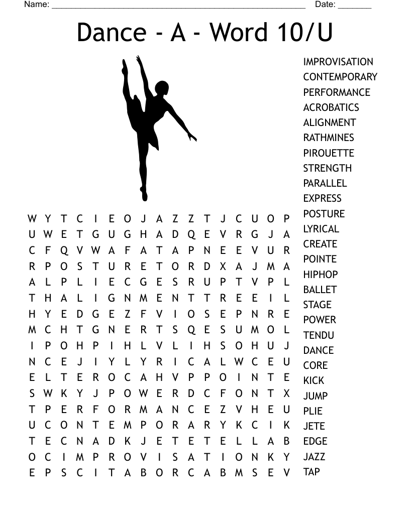 Dance A Word 10 U Word Search WordMint