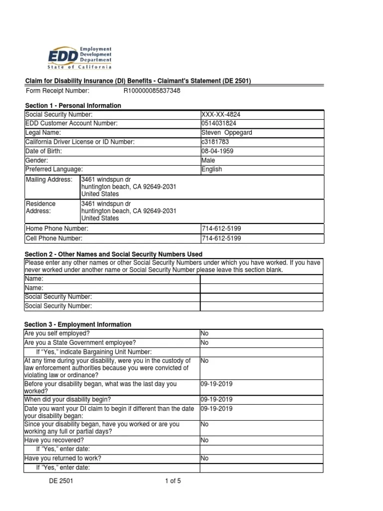 DE2501 1 CA Disablity PDF Physician Social Security 