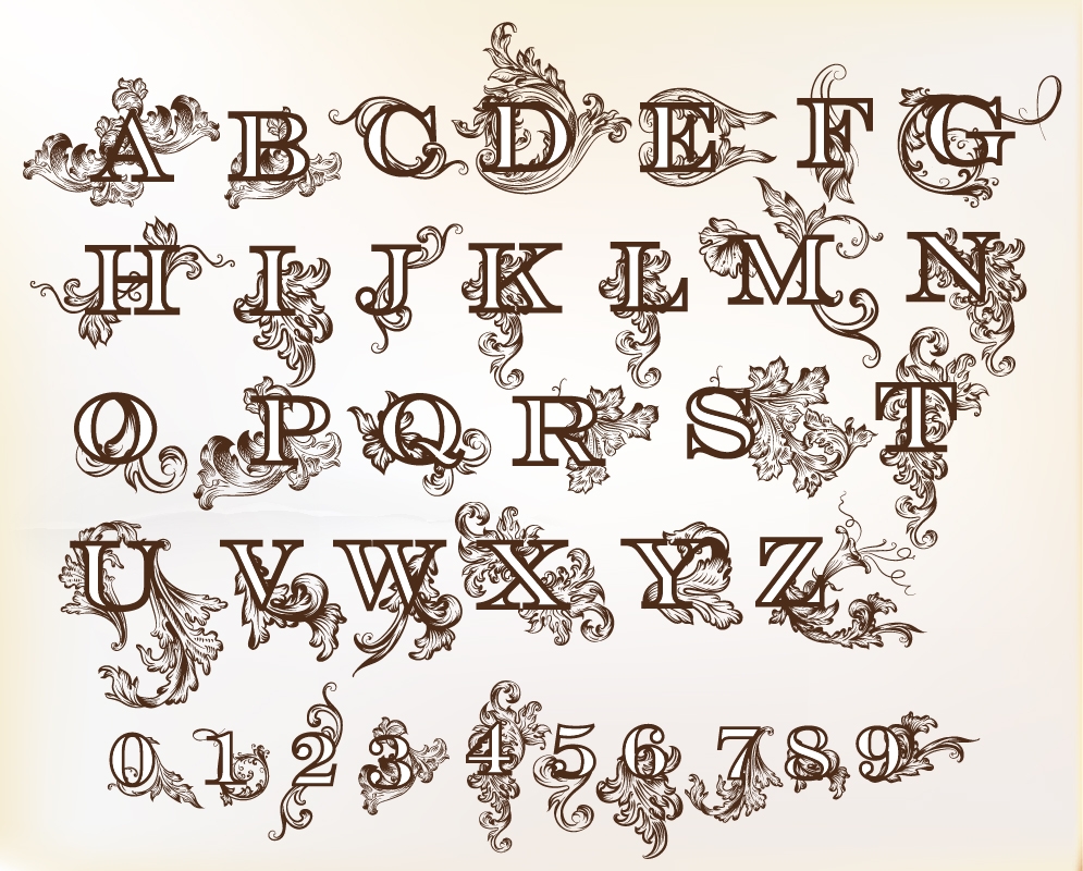 Decorative English Letters Design Illustration ai Vector File 