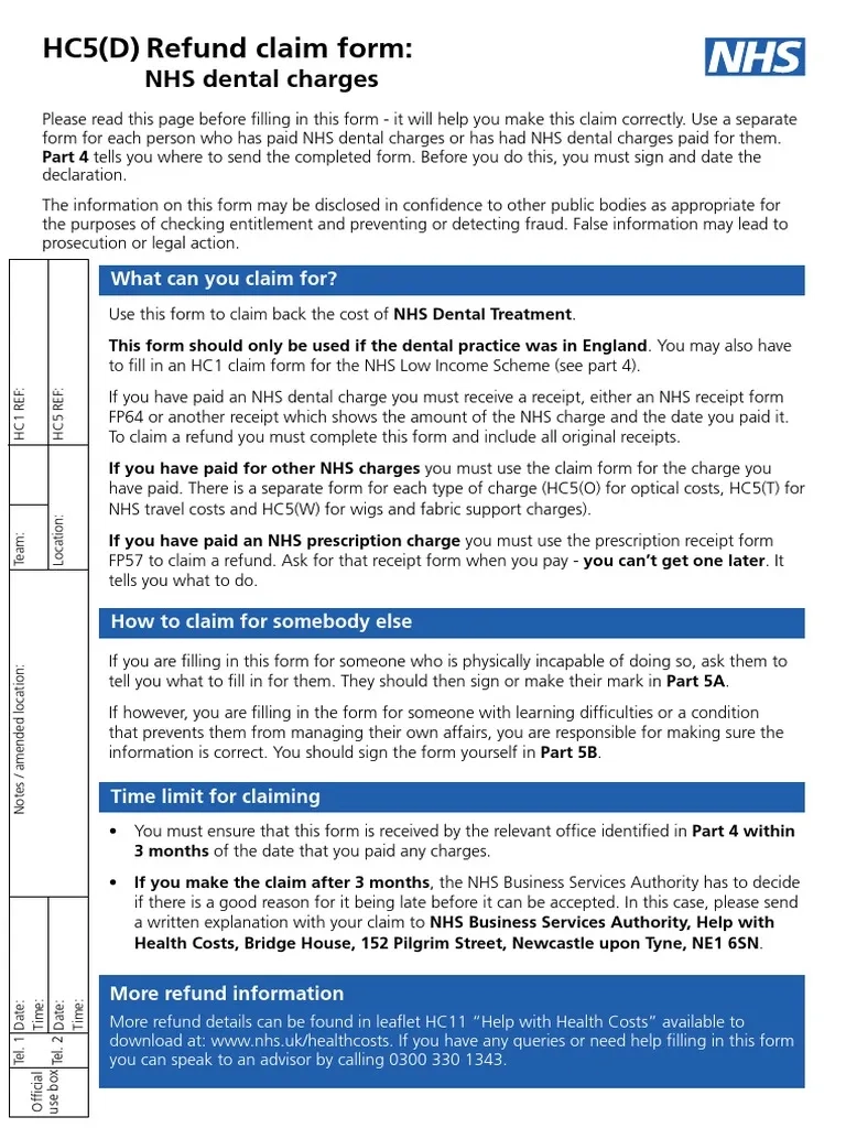 Dental Treatment Refund Form PDF PDF National Health Service 