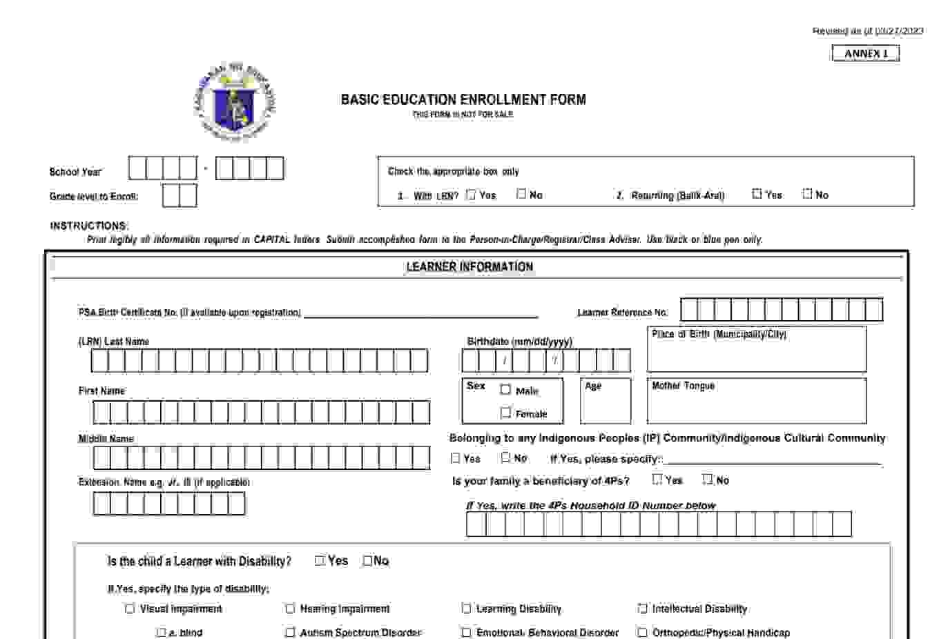Editable Deped Form 6