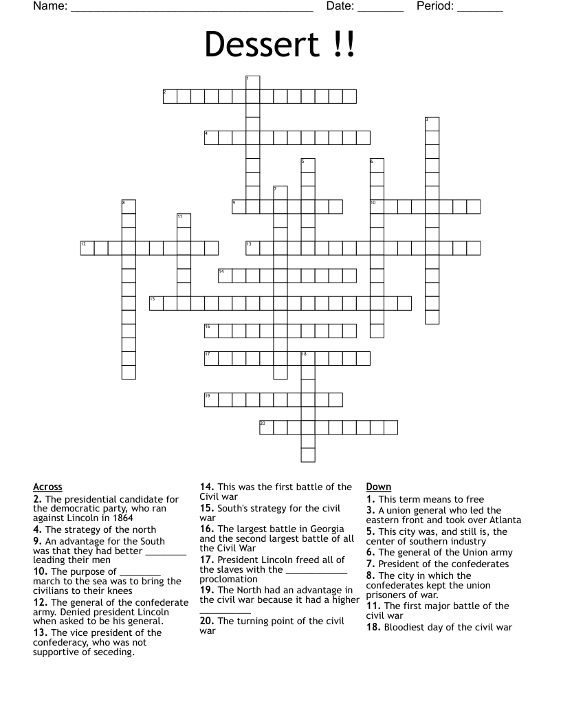 Dessert Crossword WordMint