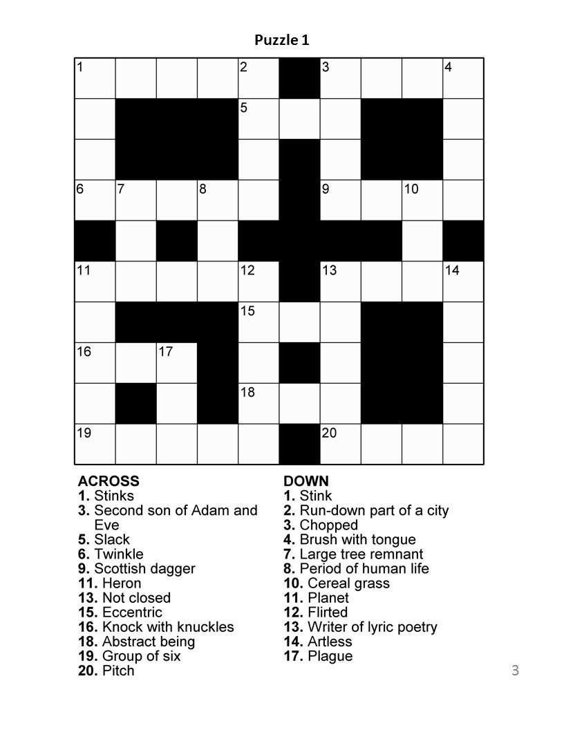 Crossword Puzzles Printable Easy Adults