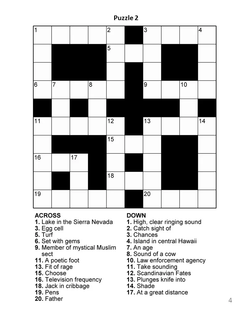 Adult Printable Crossword Puzzles Free