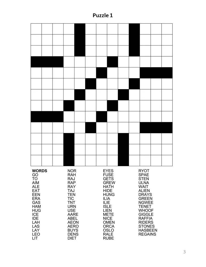 Digital Download 100 Printable Fill in Crossword Puzzles For 