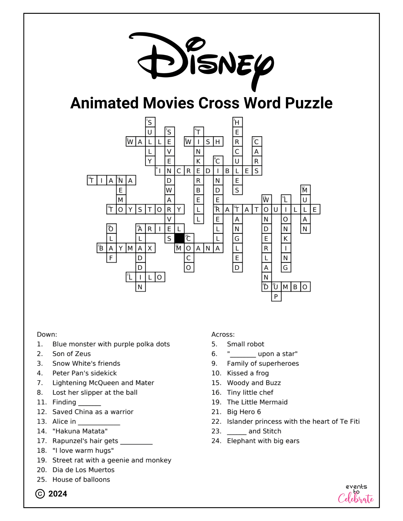 Printable Movie Trivia Crossword Puzzles