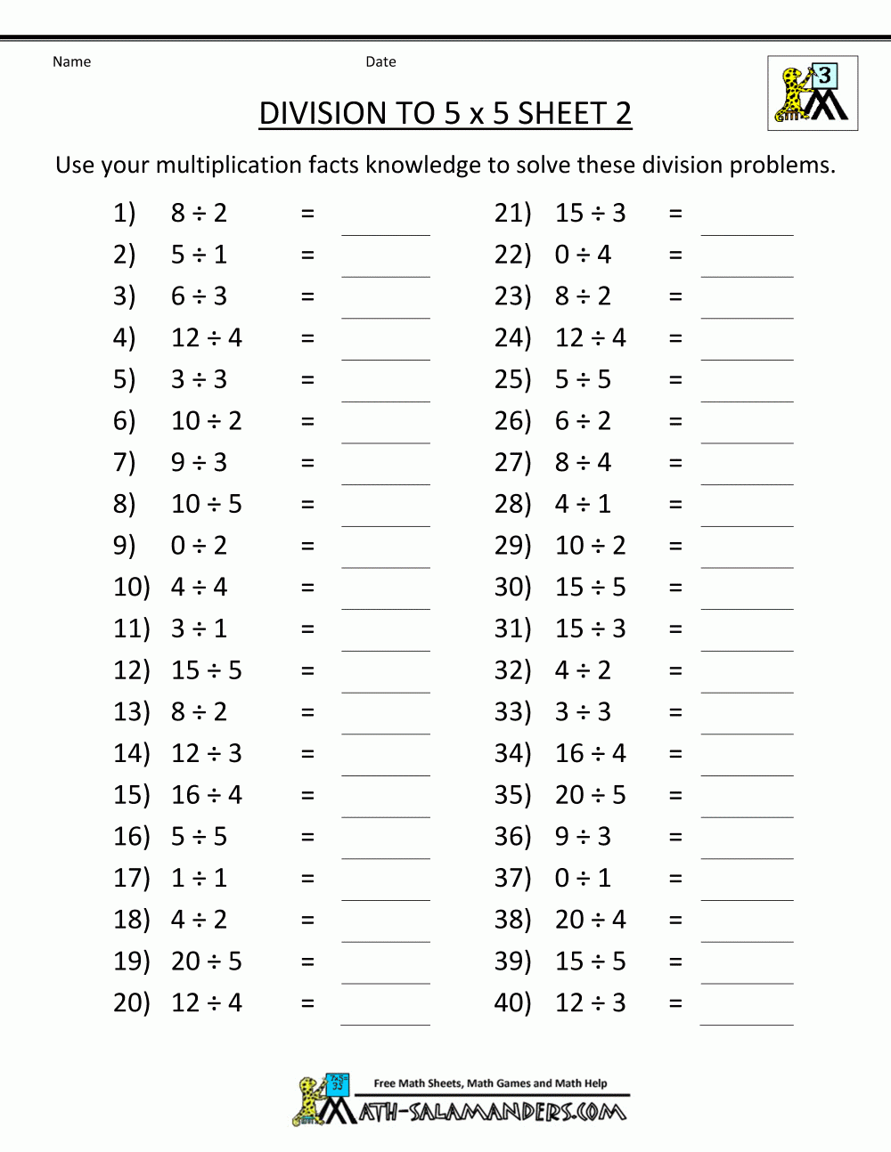 Free Printable Division Worksheets 1 12