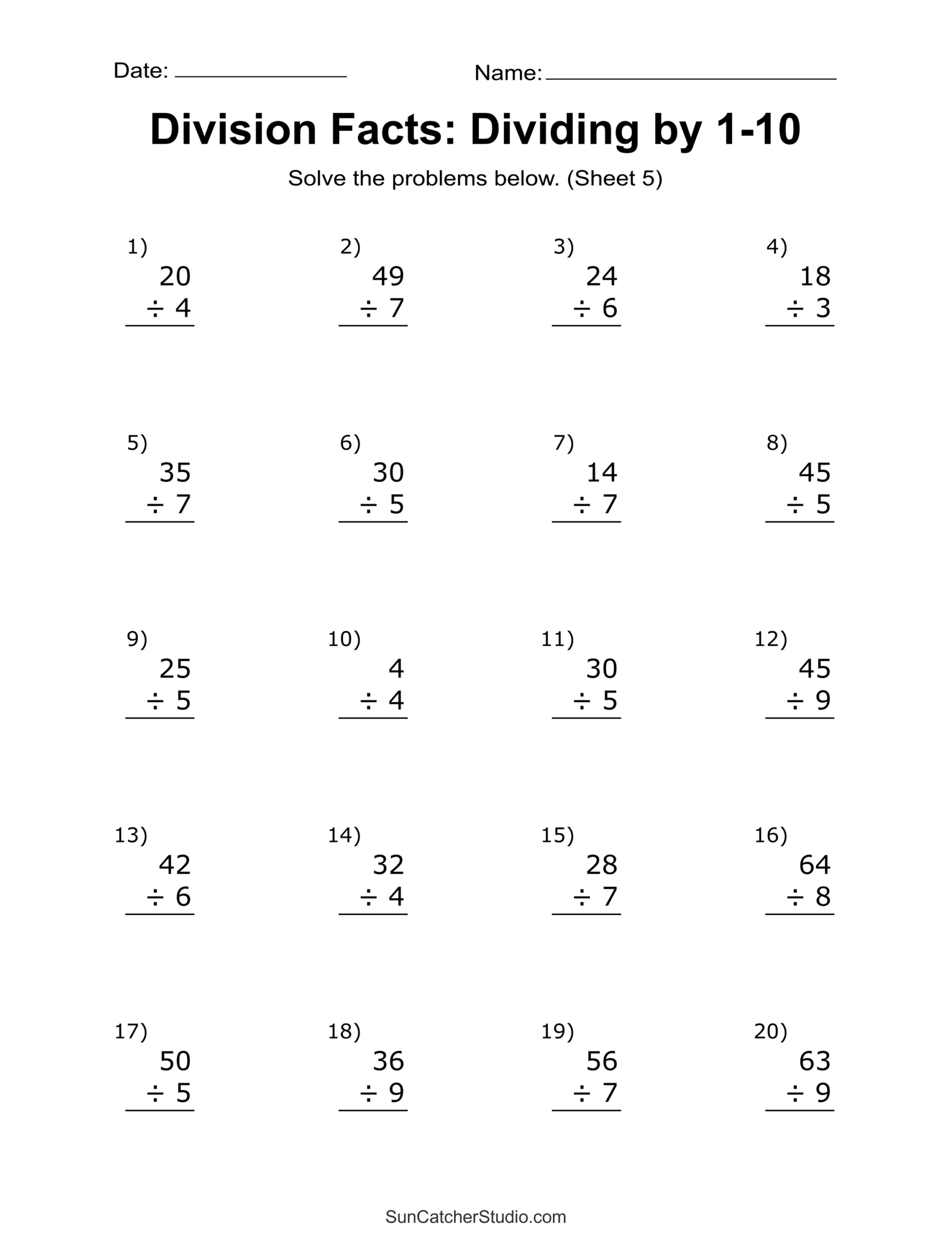 Division Worksheets amp Problems Free Printable Math Drills Free 