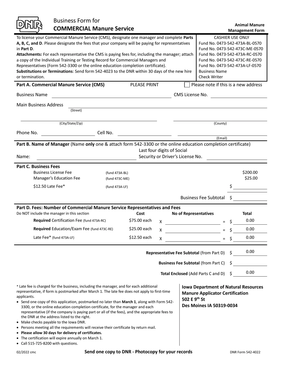 DNR Form 542 4022 Download Fillable PDF Or Fill Online Business 