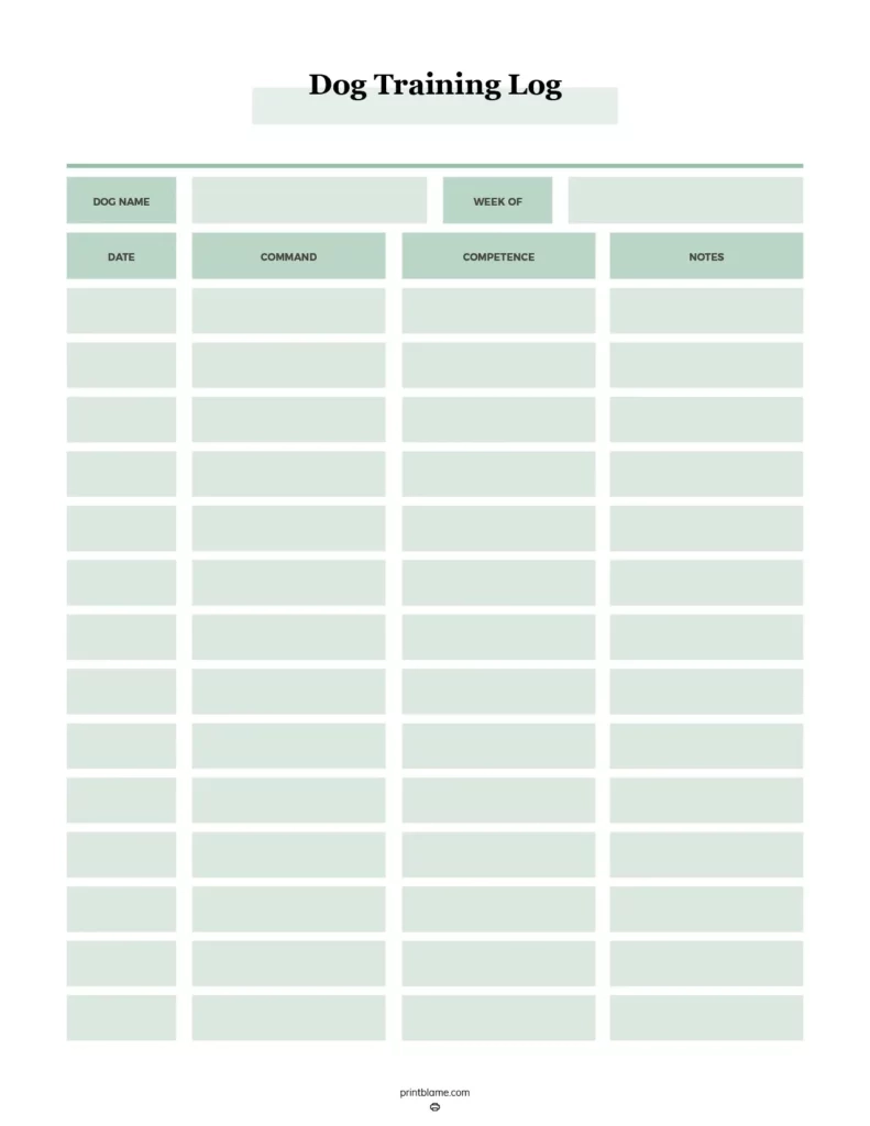 Dog Training Logs 16 FREE Printable Puppy Training Planner