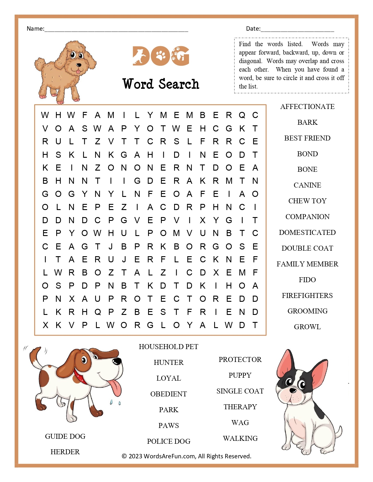 Free Printable Dog Crossword Puzzle