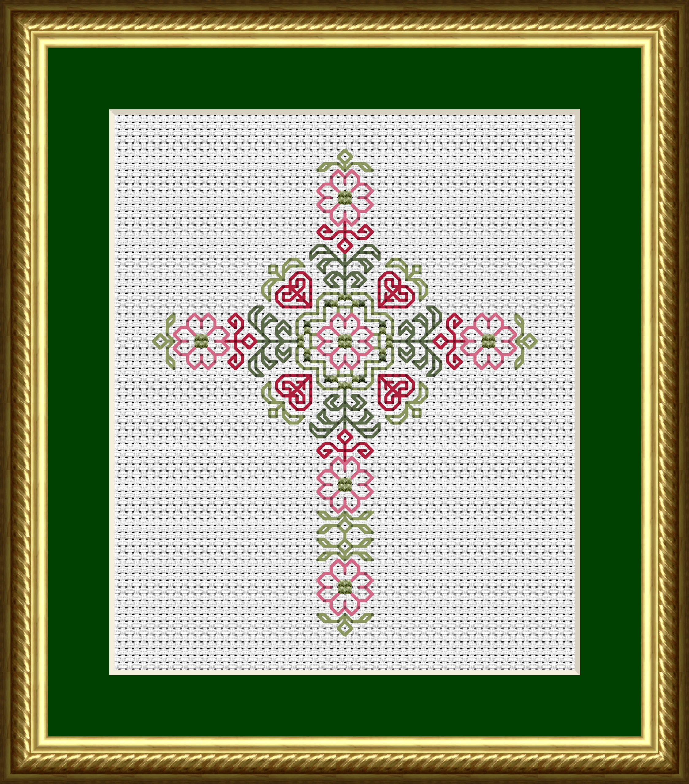 Dogwood Flowers And Hearts Cross Cross Stitch Pattern 4800