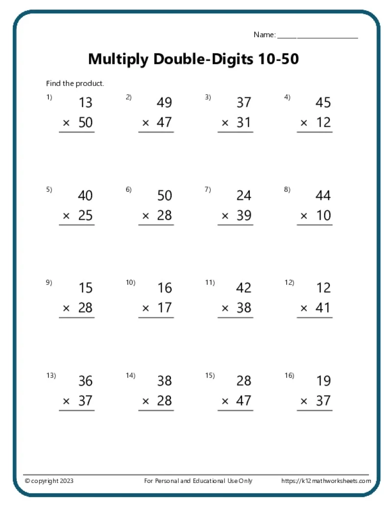 Double Digit Multiplication Worksheets