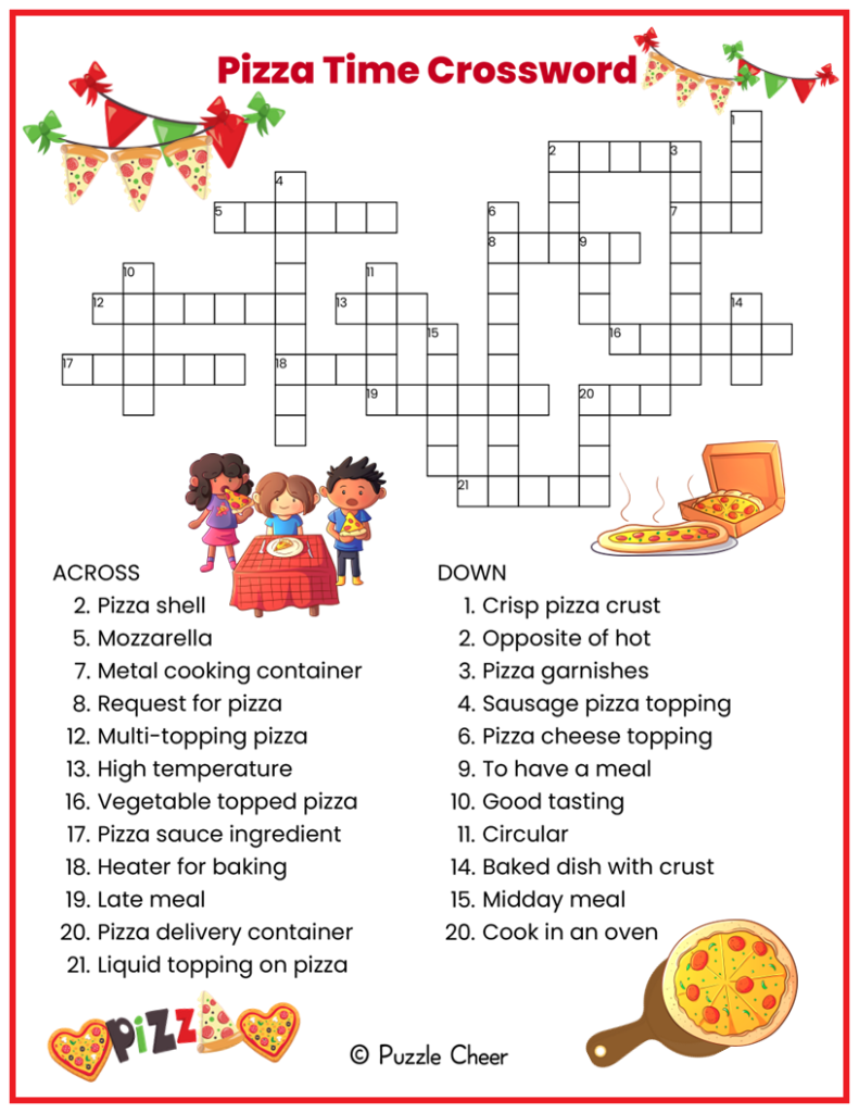 Easy Pizza Crossword Puzzle For Kids Puzzle Cheer
