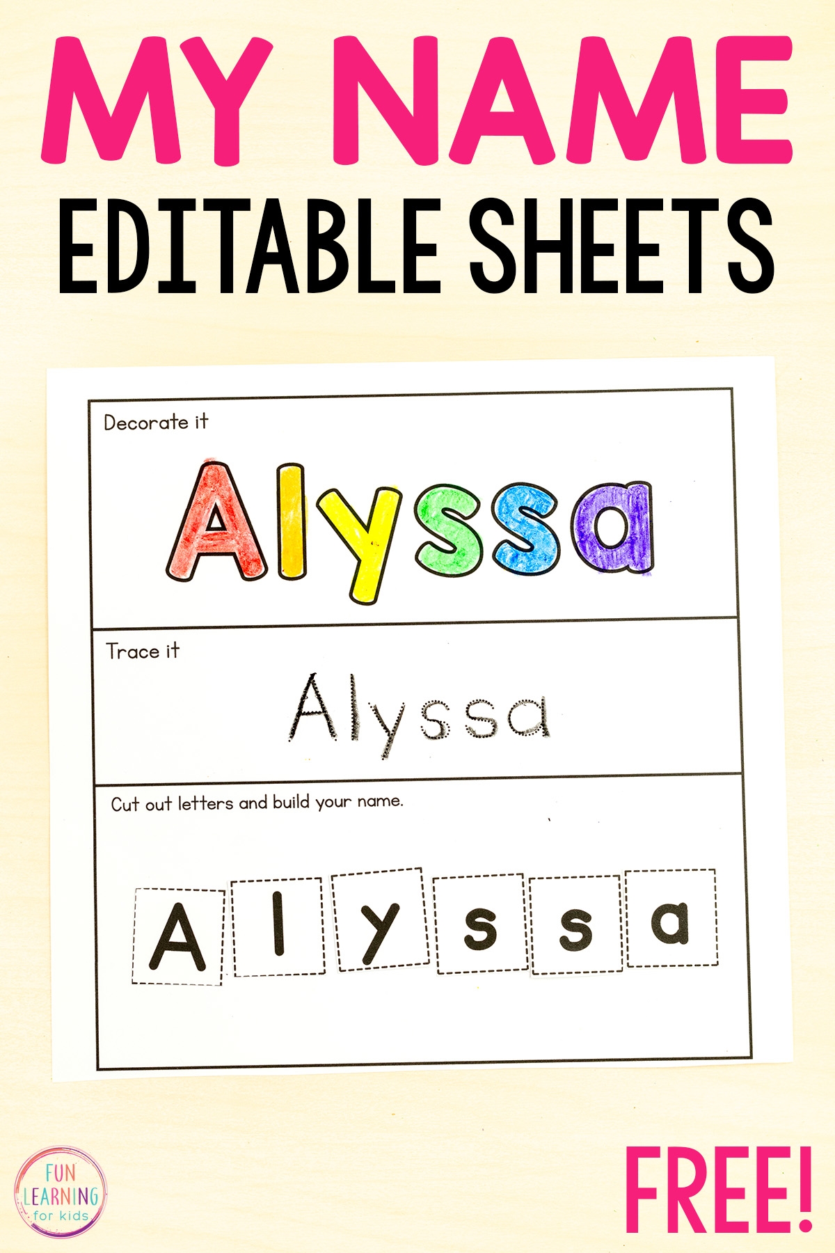 editable cut and paste build your name worksheets