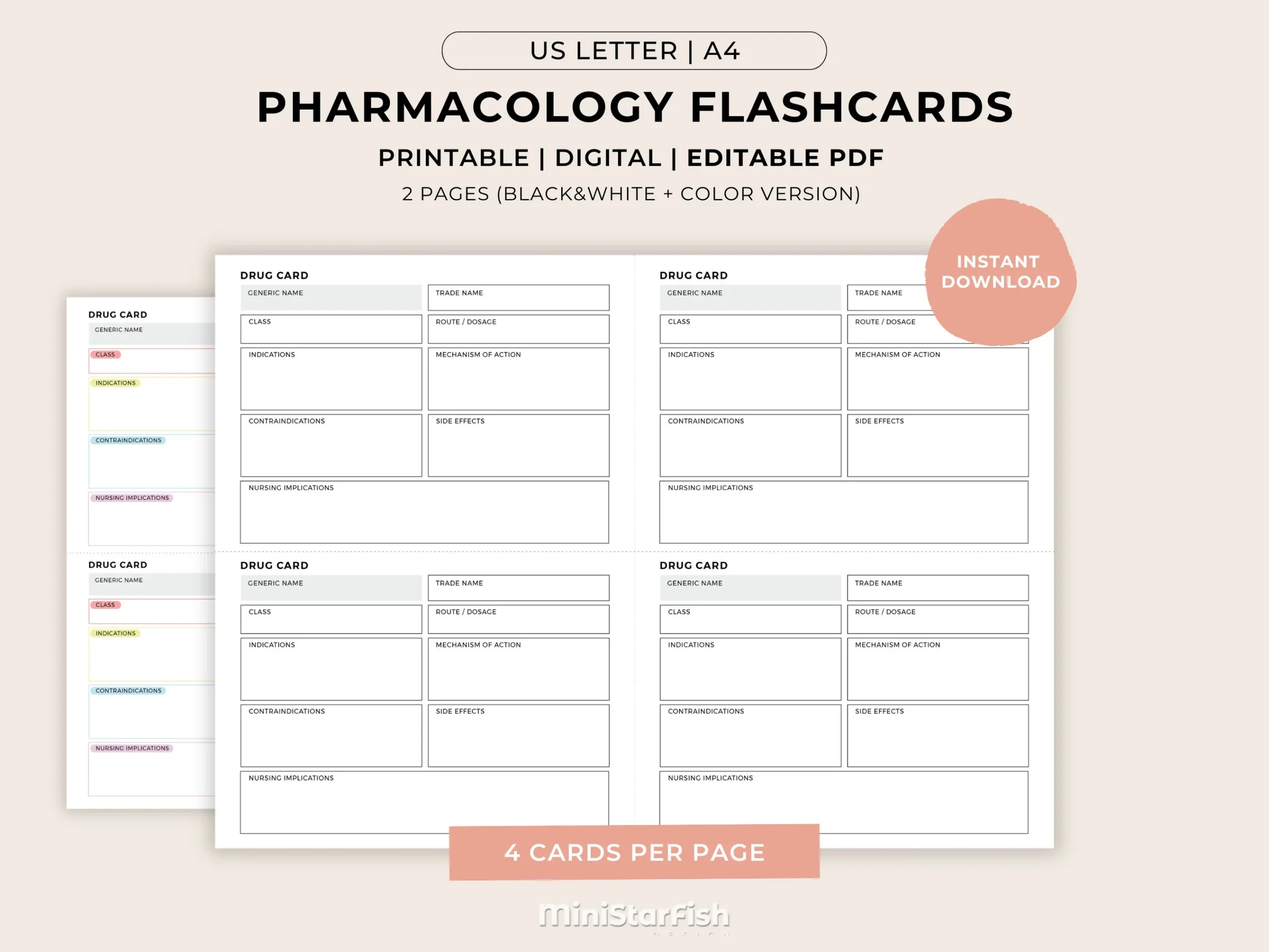 Editable Drug Card Template Nursing Pharmacology Printable 