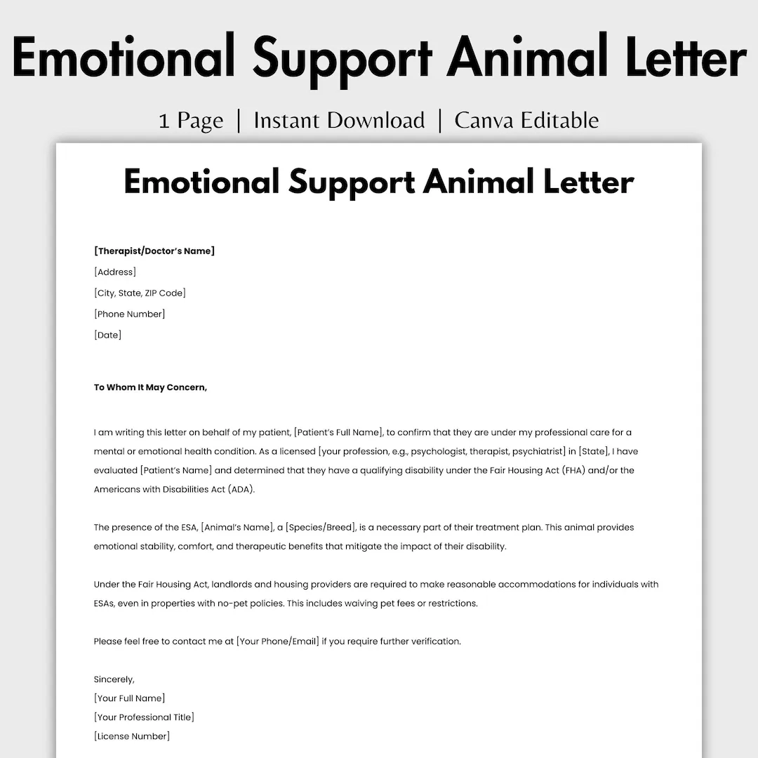 Free Printable Emotional Support Animal Letter Template Free Printable Emotional Support Animal Letter Template