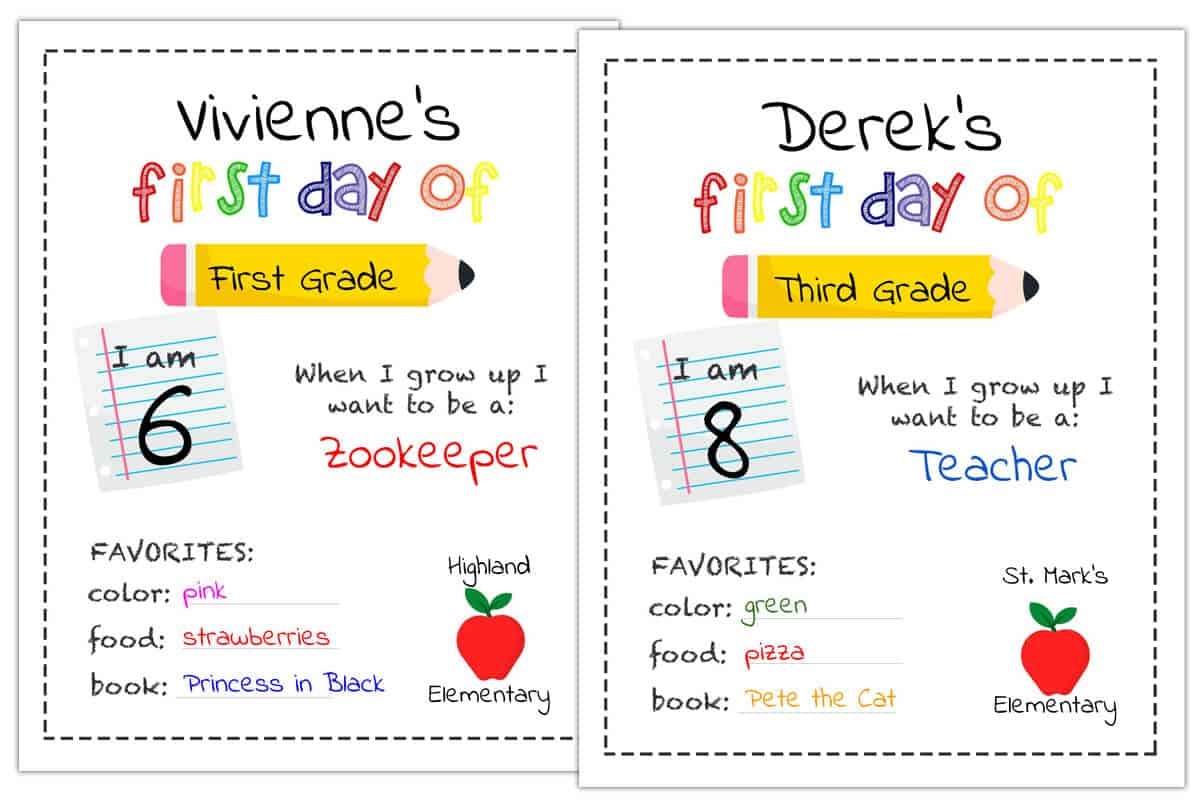 Free First Day Of School Printables