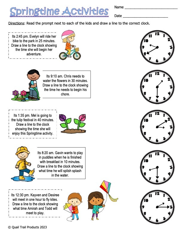Elapsed Time Worksheets Spring Theme