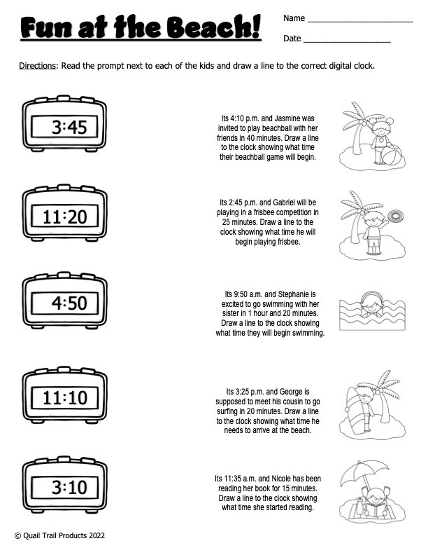 Elapsed Time Activity Sheet